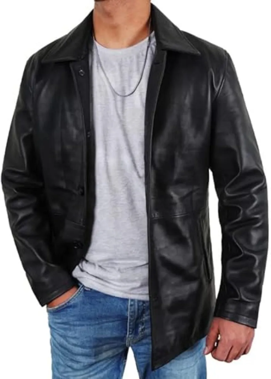 Trench Coat Mens Black Leather