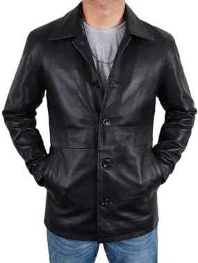 Trench Coat Mens Black Leather