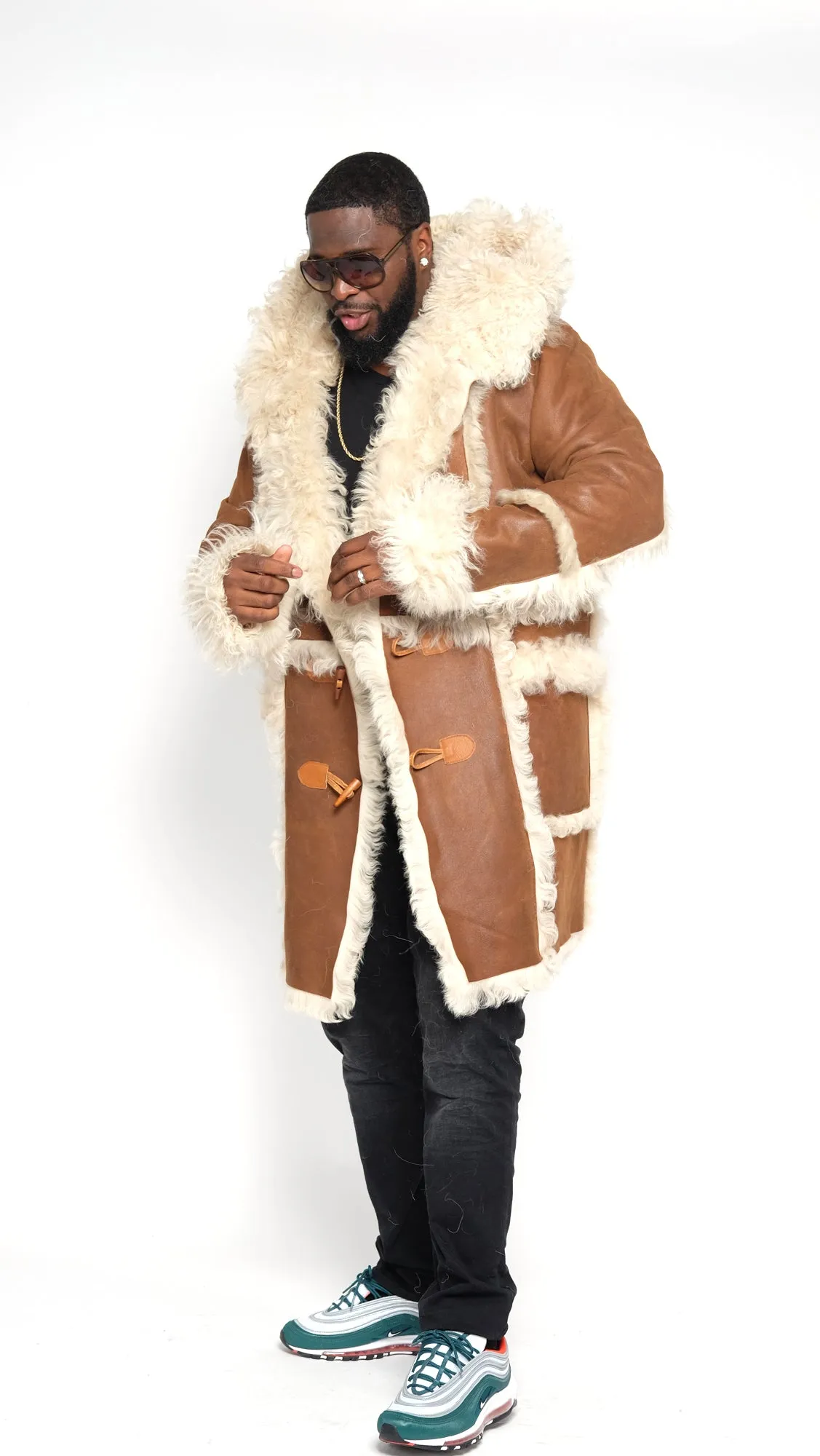 Trench Coat with Mongolian Fur Design Style #4930