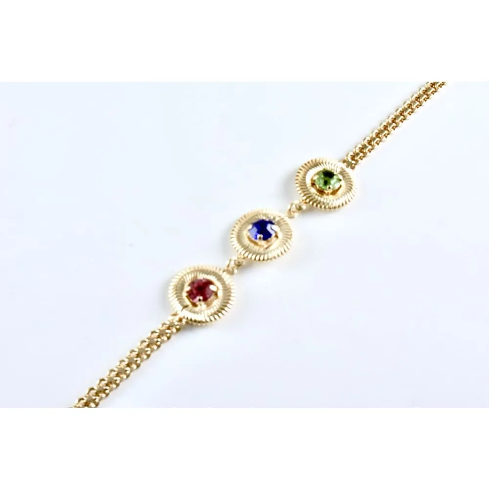 Tri-color red blue and green cz bracelet