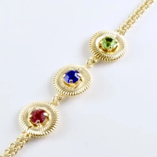 Tri-color red blue and green cz bracelet