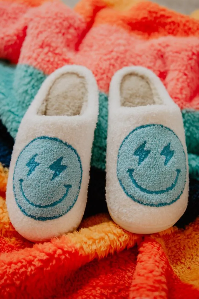 Turquoise and White Lightning Happy Slippers