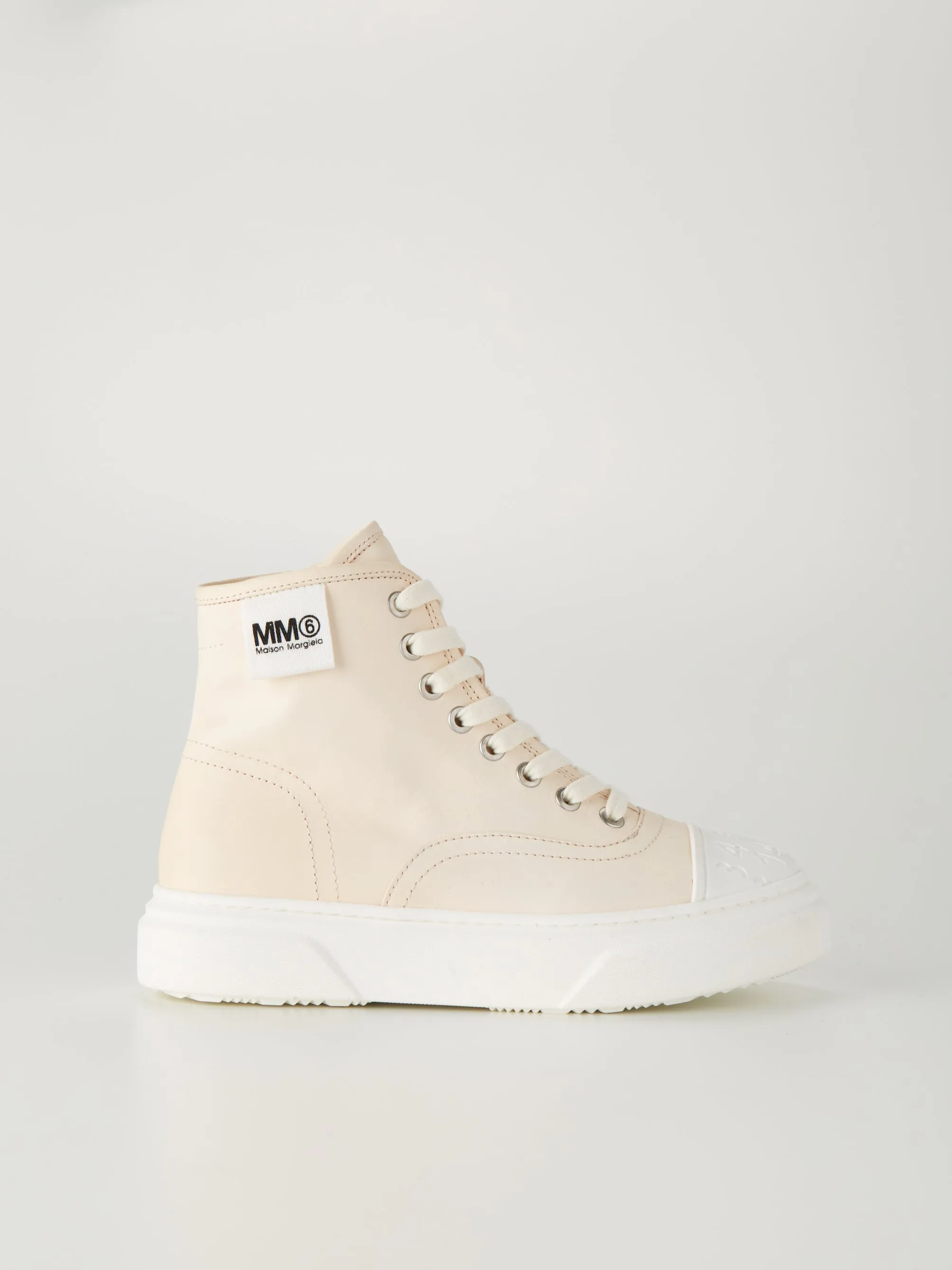 Unisex Kids MM6 Logo Zip Up Laced Cream Boots in Cream