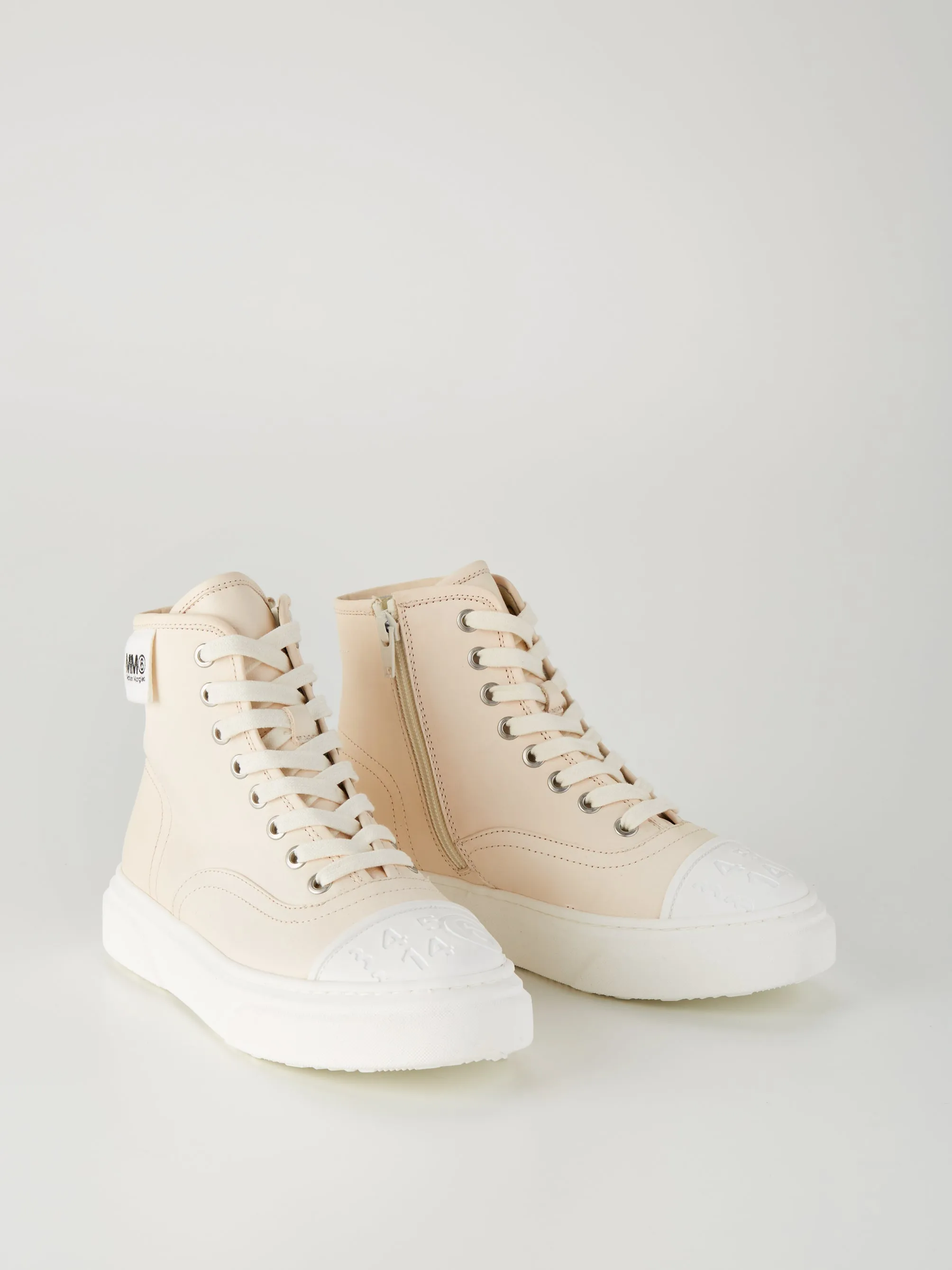 Unisex Kids MM6 Logo Zip Up Laced Cream Boots in Cream