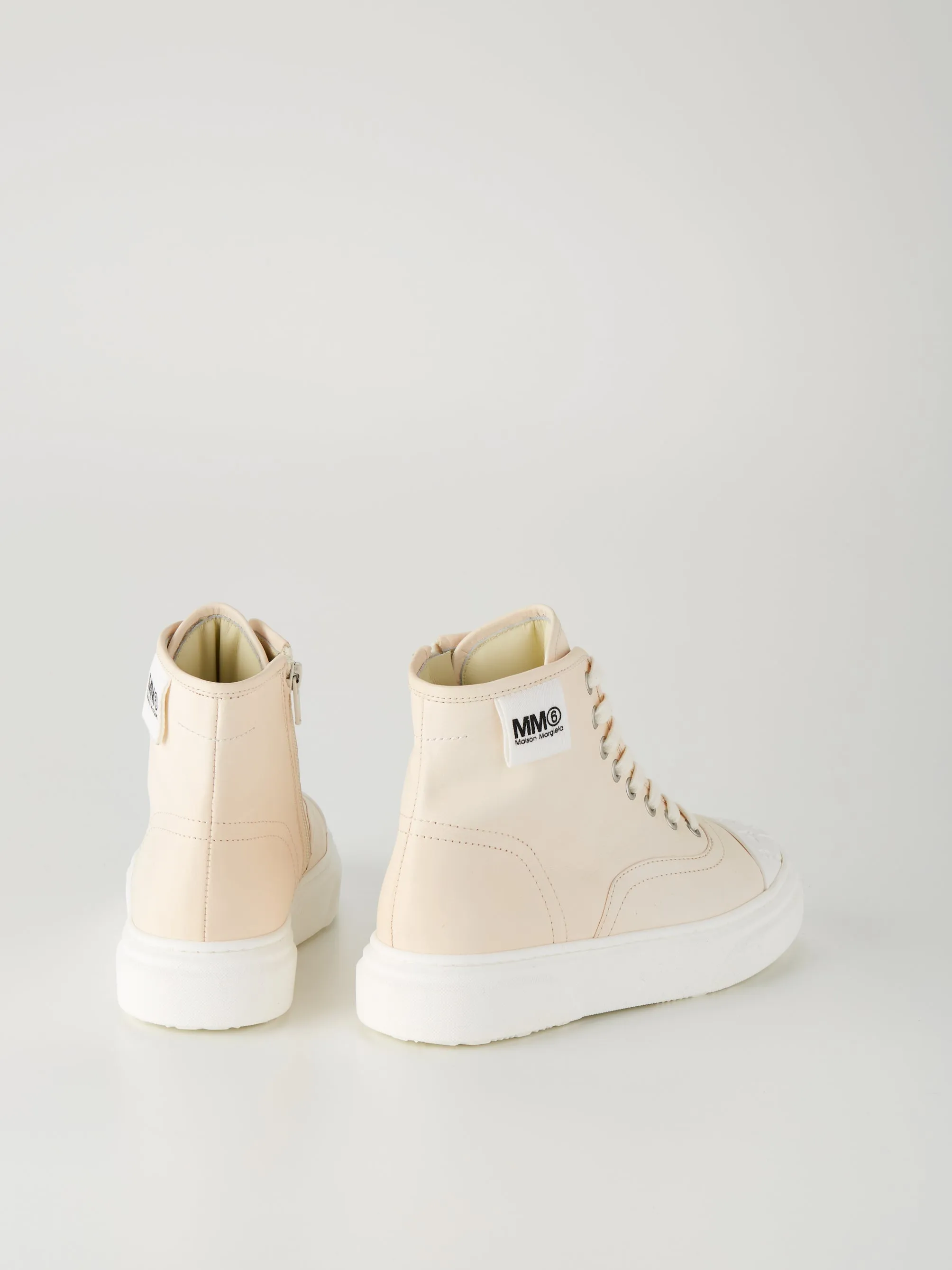 Unisex Kids MM6 Logo Zip Up Laced Cream Boots in Cream