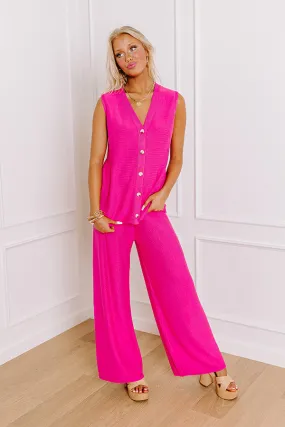 Uptown Brunch Knit Vest Top in Hot Pink