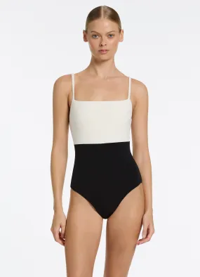 Versa Rib Minimal Tank One Piece - Black/Cream