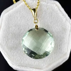 Vintage 14K Gold Green Quartz Pendant Necklace