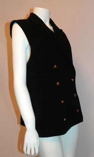 vintage 1980s black Sonia Rykiel wool vest blazer / gold SR logo buttons M L