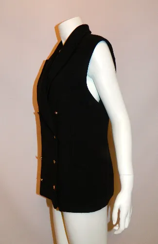 vintage 1980s black Sonia Rykiel wool vest blazer / gold SR logo buttons M L