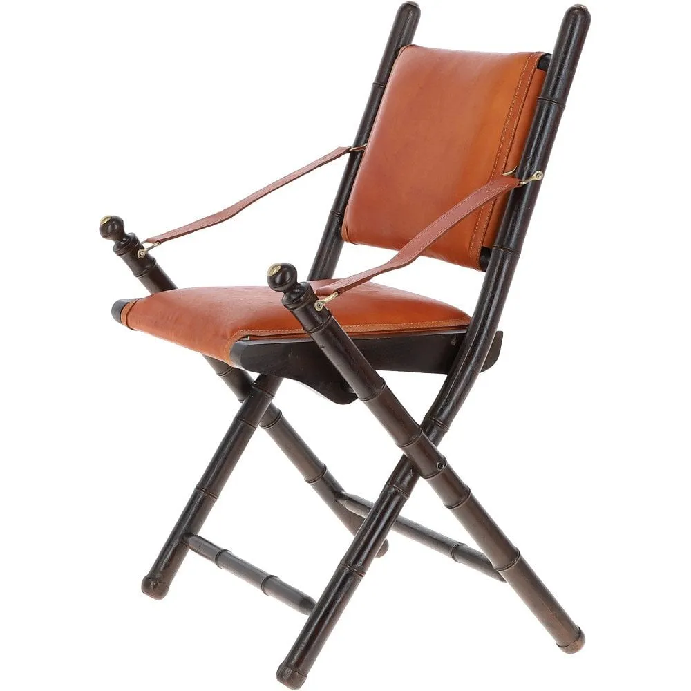 Vintage Folding Leather Chair Tan: VIN-39