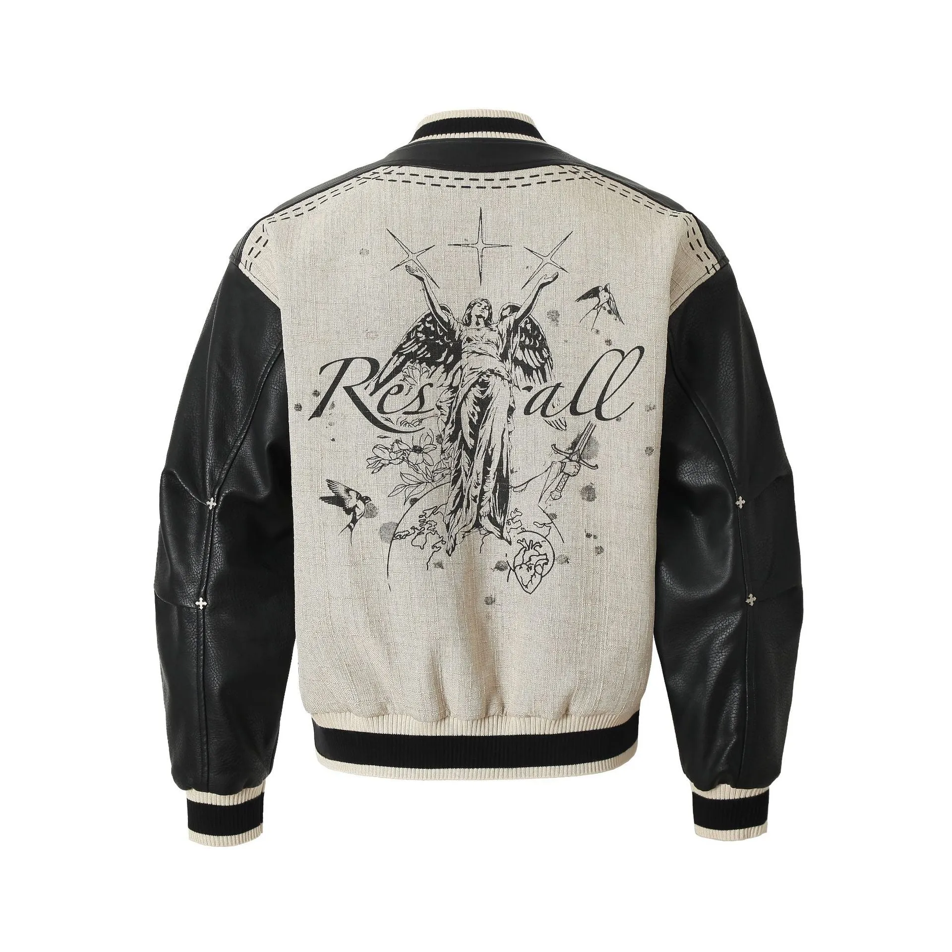 Vintage-Inspired Illustrated Bomber Jacket