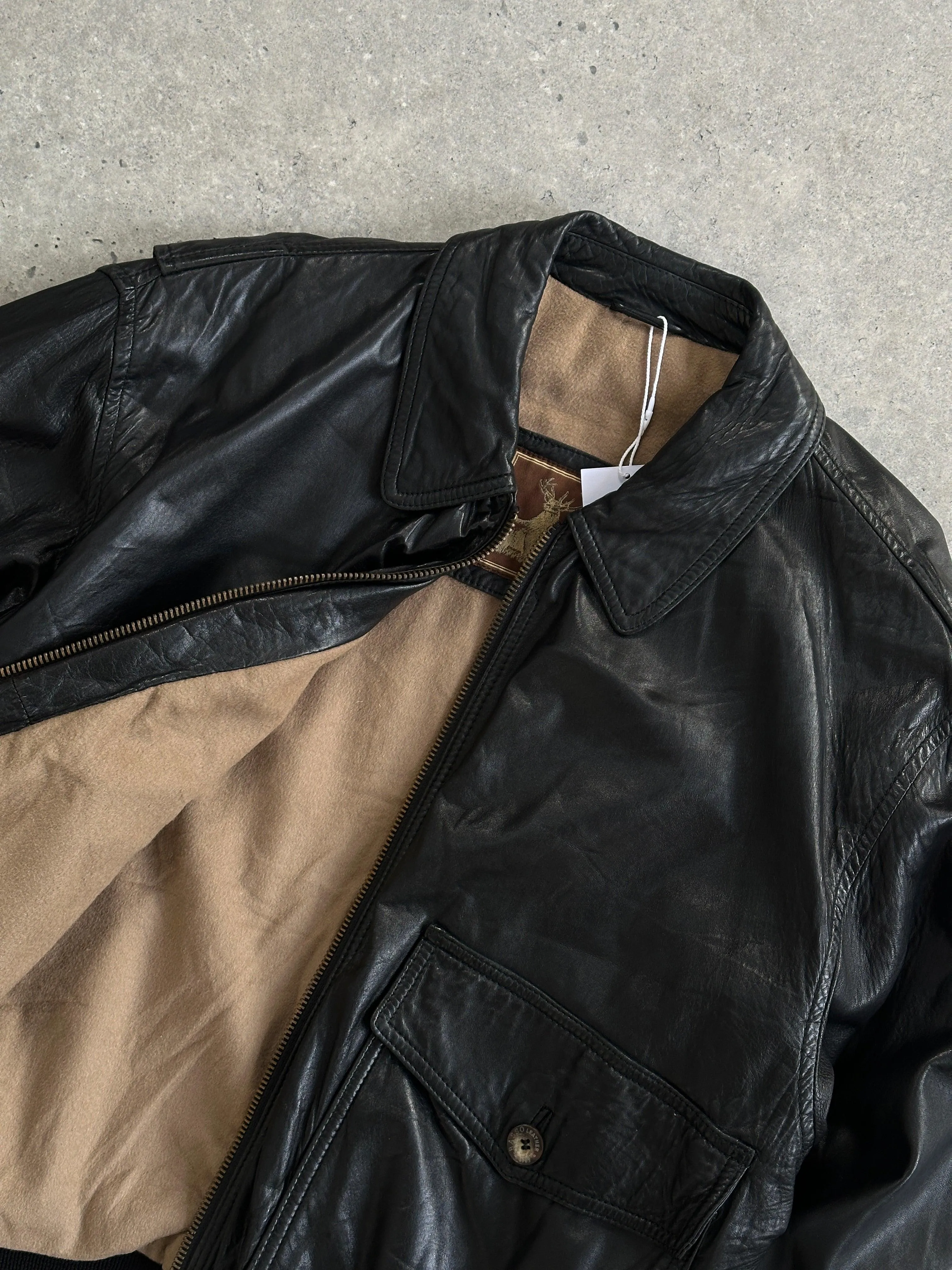 Vintage Leather Bomber Jacket - L
