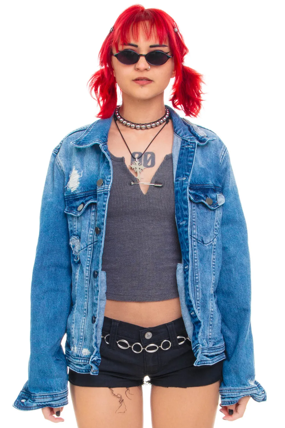 Vintage Y2K A Lil Distress Denim Jacket - OSFM
