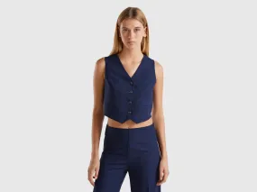 Viscose blend vest - Dark Blue | Benetton