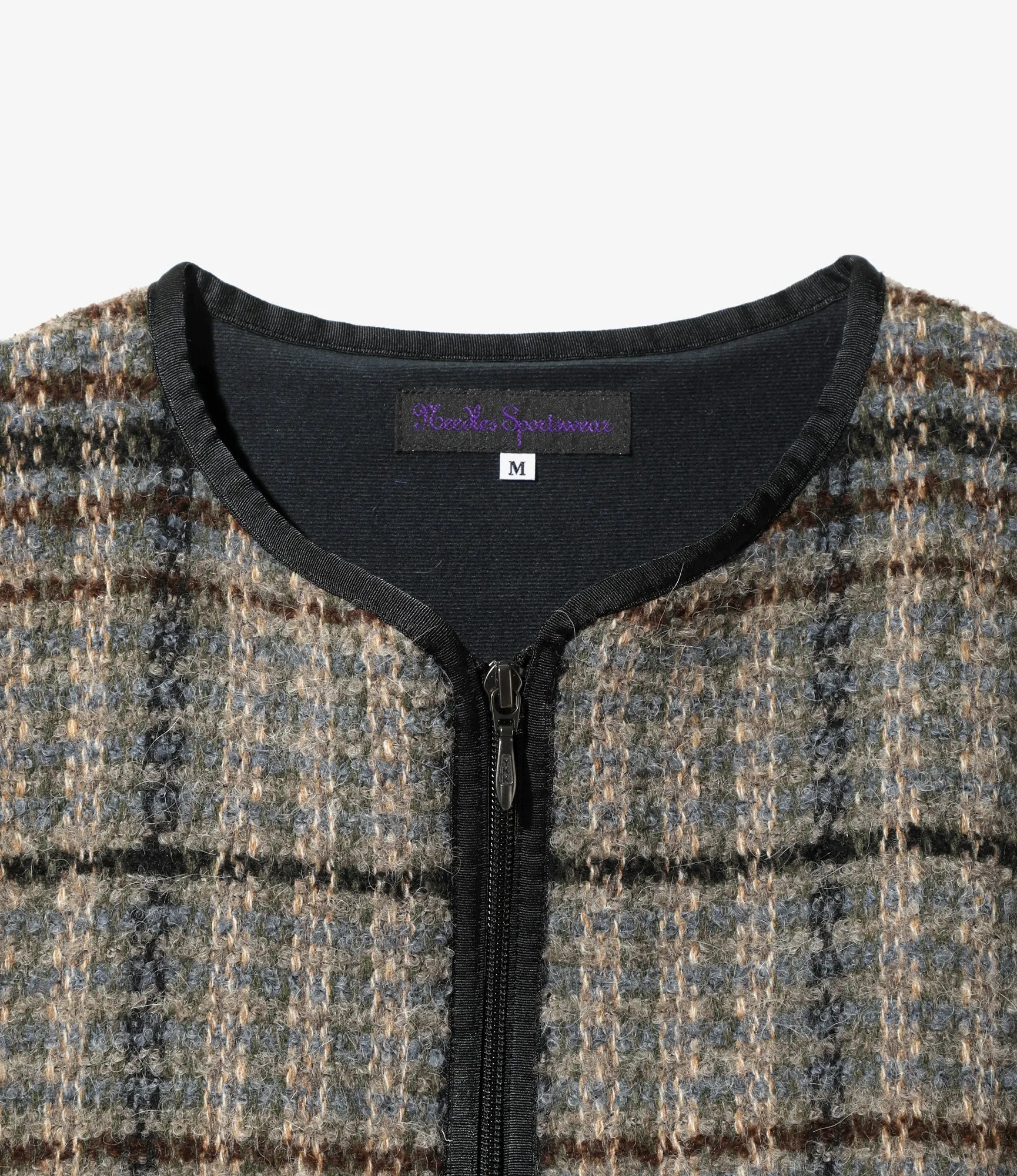 Warm Up Piping Vest – Sax/Brown/Grey Tweed