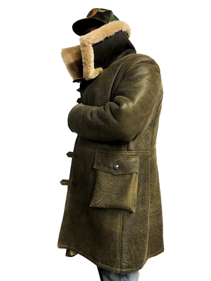 Warm Winter Button-Up Sheepskin Trench Coat Style #6110