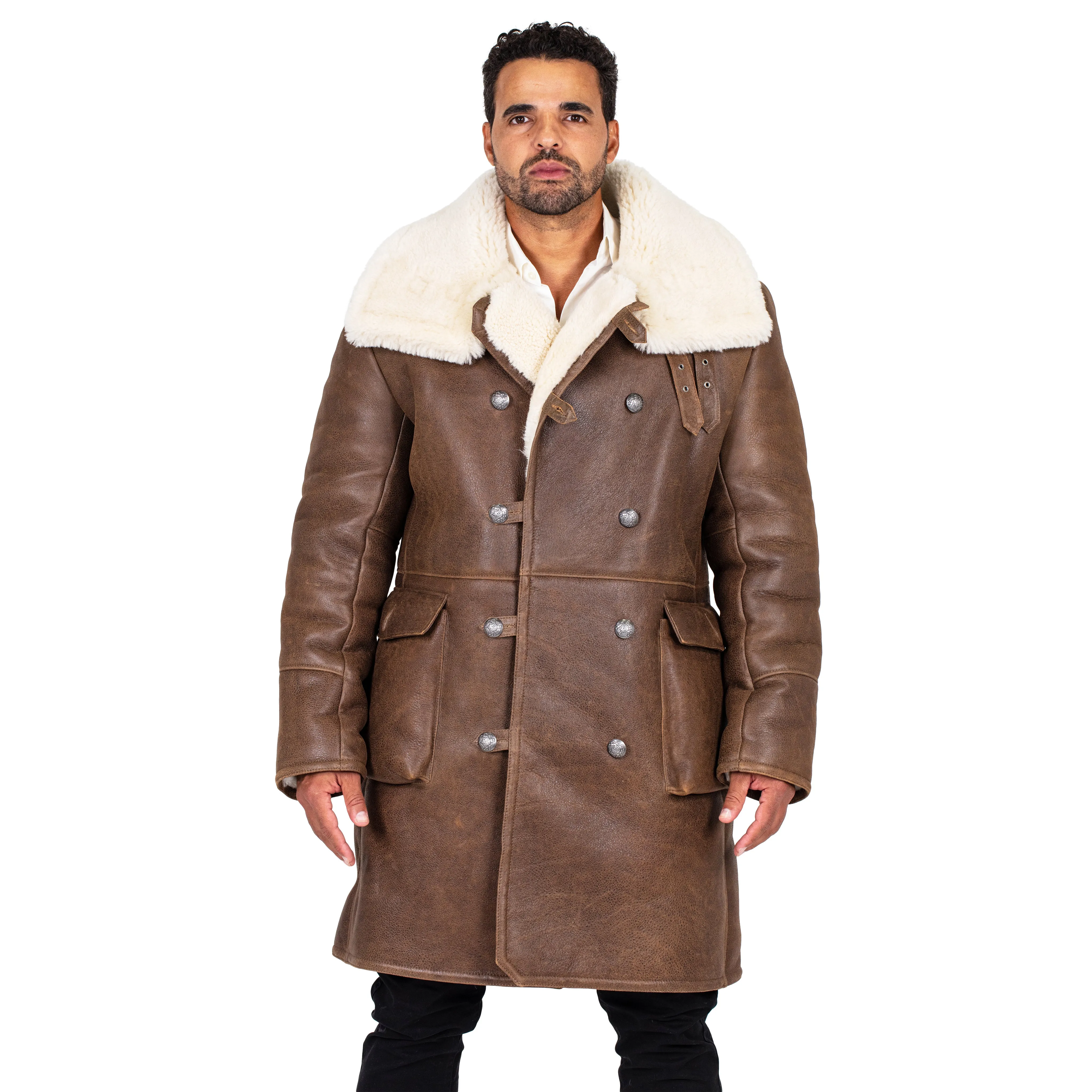 Warm Winter Button-Up Sheepskin Trench Coat Style #6110