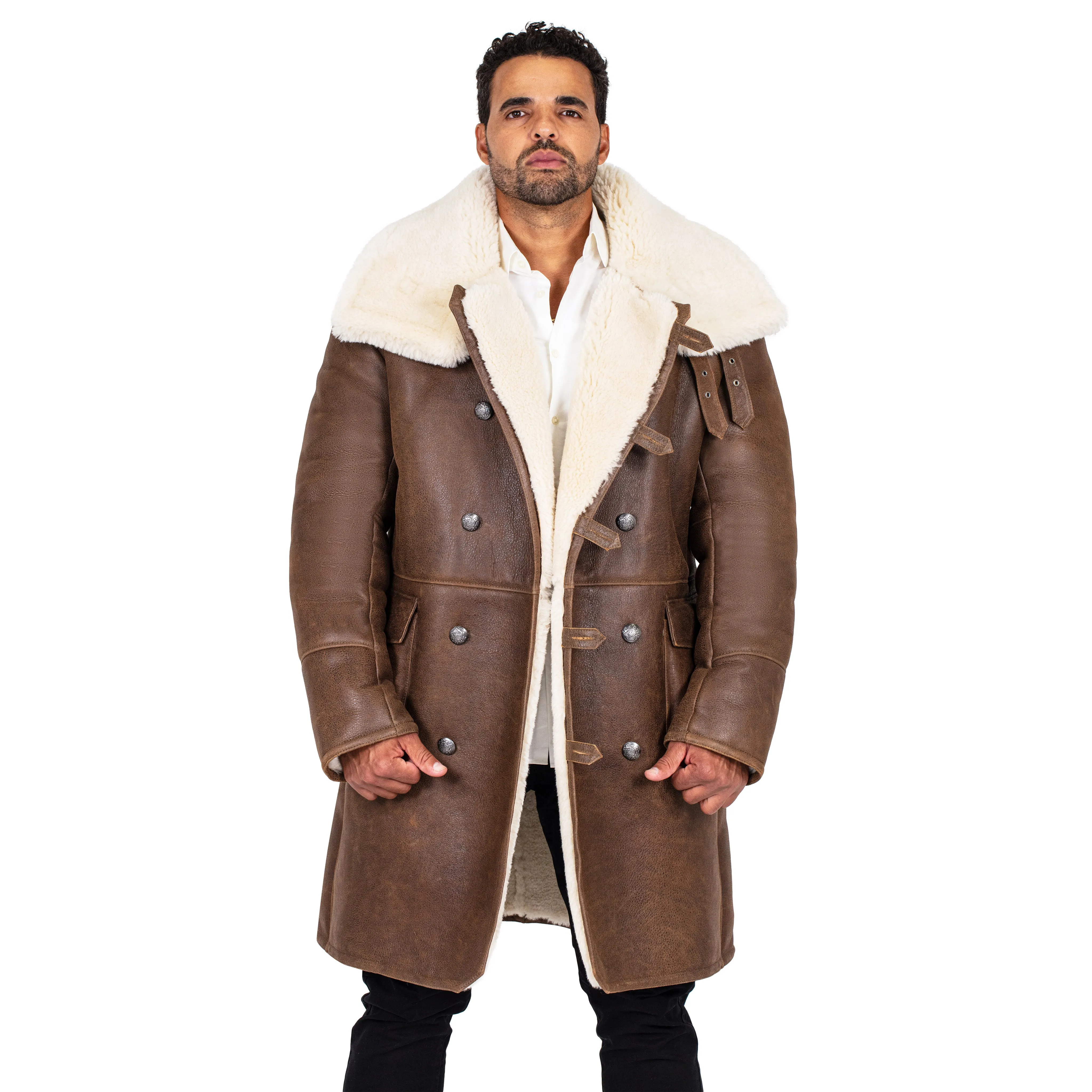 Warm Winter Button-Up Sheepskin Trench Coat Style #6110