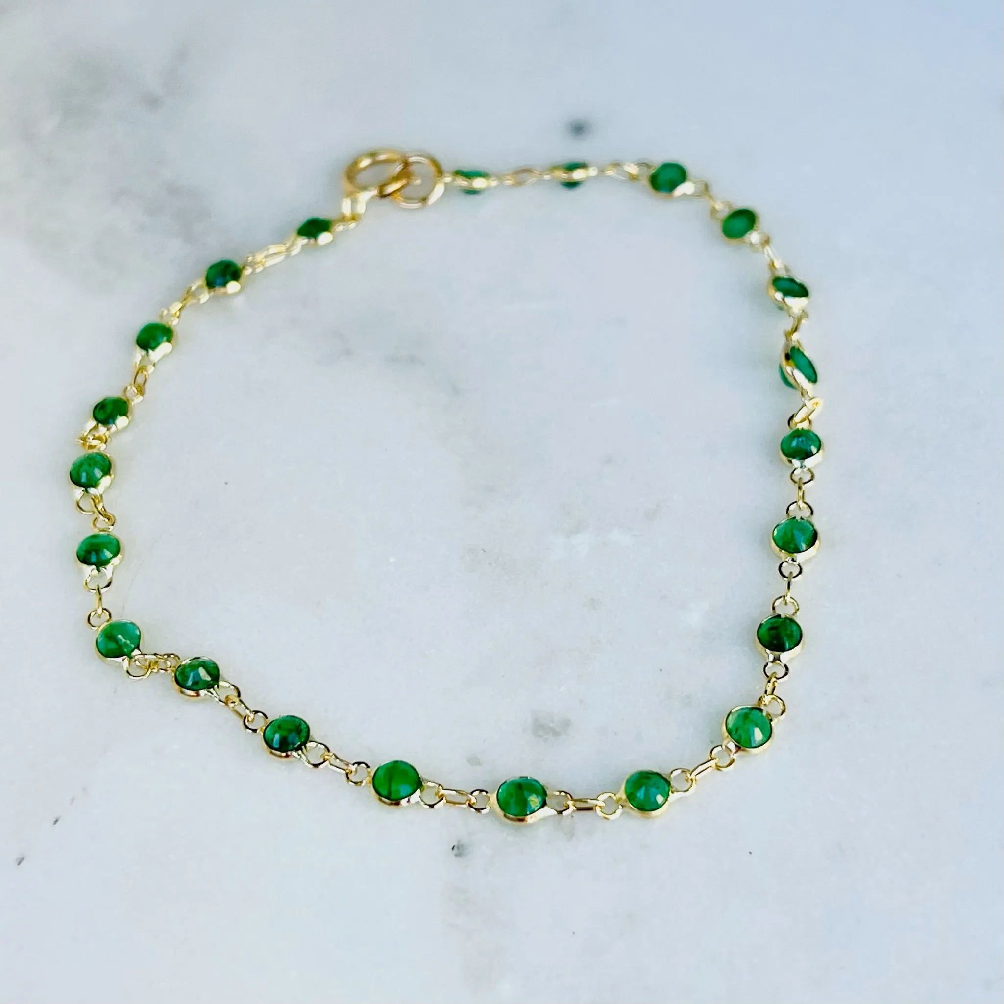 WD961 14kt gold, Green Emerald by the yard Bracelet