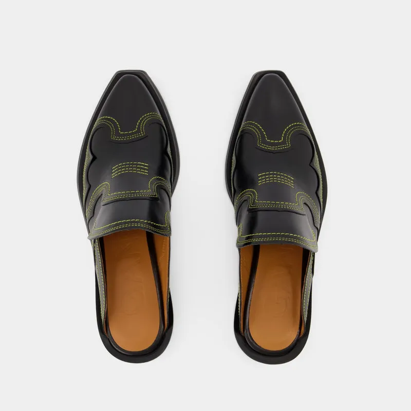 Western Mules - Ganni - Black/Yellow - Leather