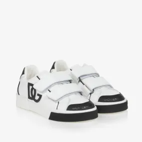 White & Black DG Leather Portofino Trainers