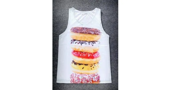 White Colorful Donuts Stack Net Sleeveless Mens T-shirt Vest Sports Tank Top