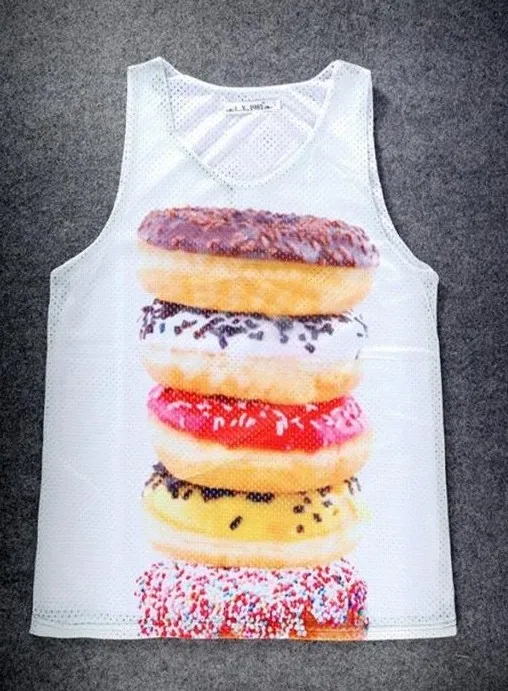 White Colorful Donuts Stack Net Sleeveless Mens T-shirt Vest Sports Tank Top