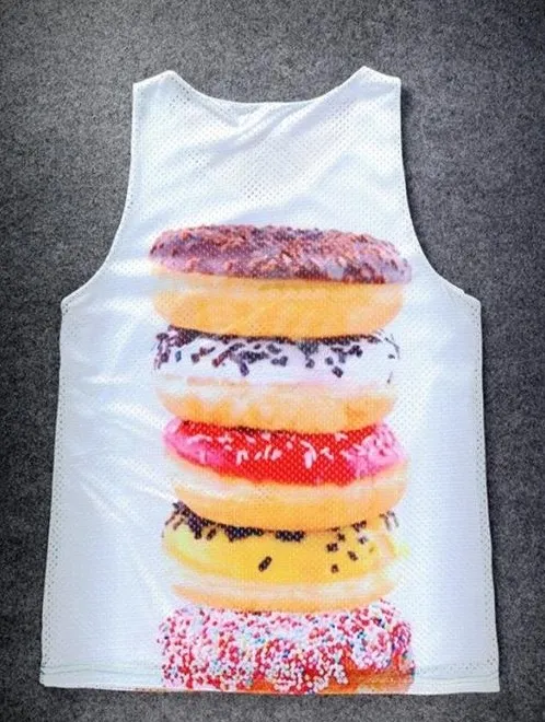 White Colorful Donuts Stack Net Sleeveless Mens T-shirt Vest Sports Tank Top