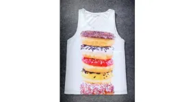 White Colorful Donuts Stack Net Sleeveless Mens T-shirt Vest Sports Tank Top