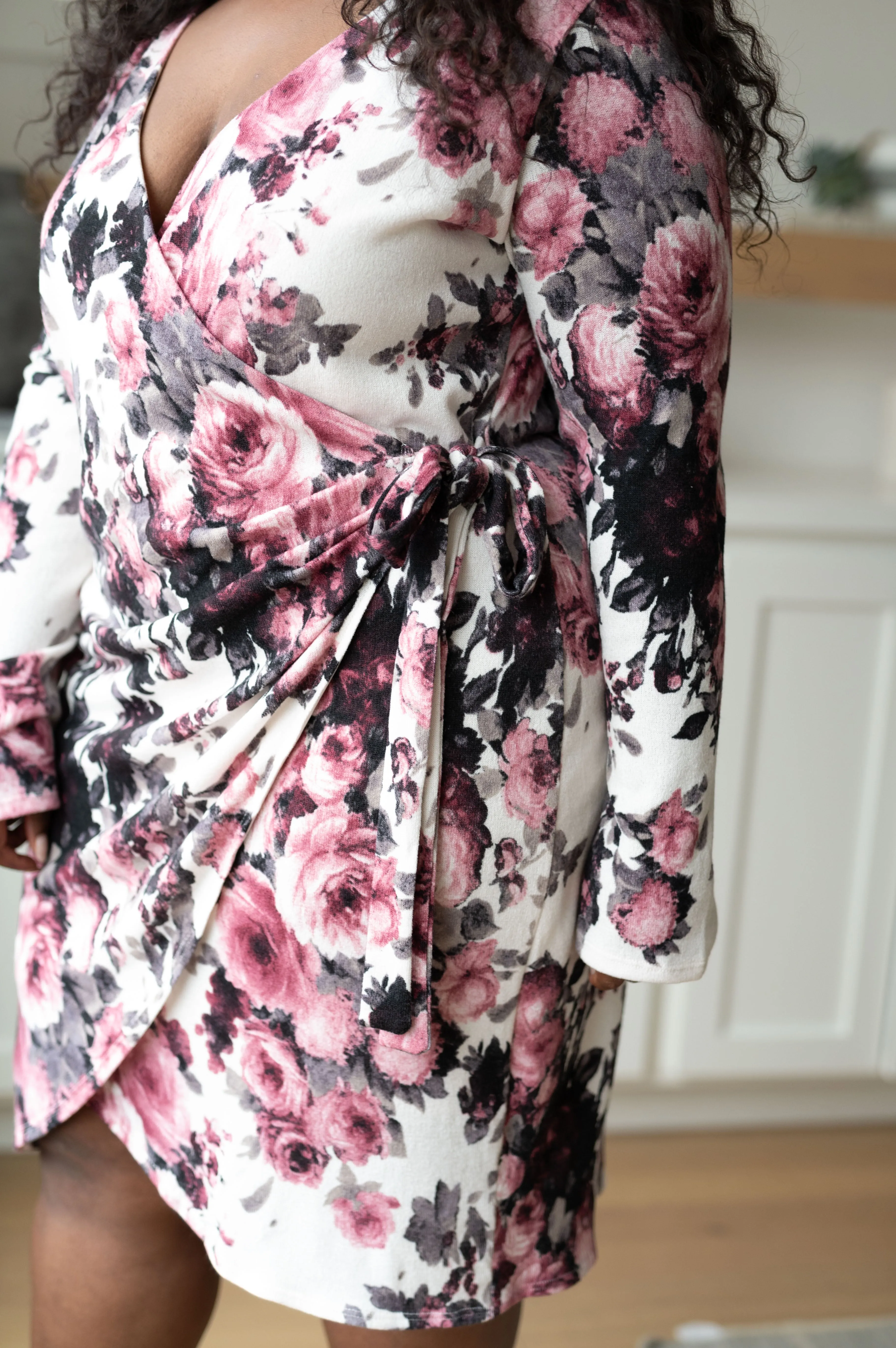 White Floral Faux Wrap Dress