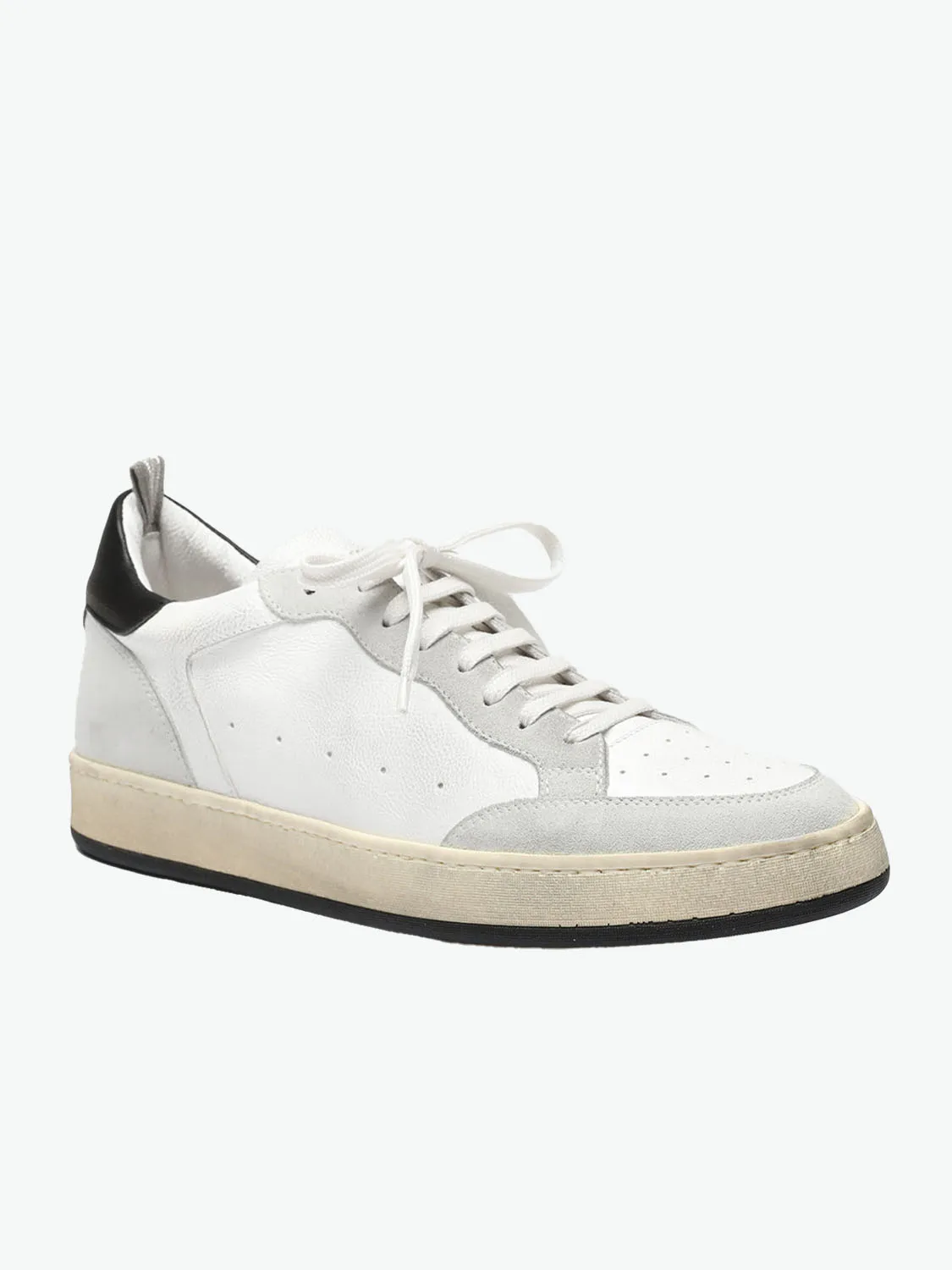 White Grey Leather and Suede Low Top Sneakers
