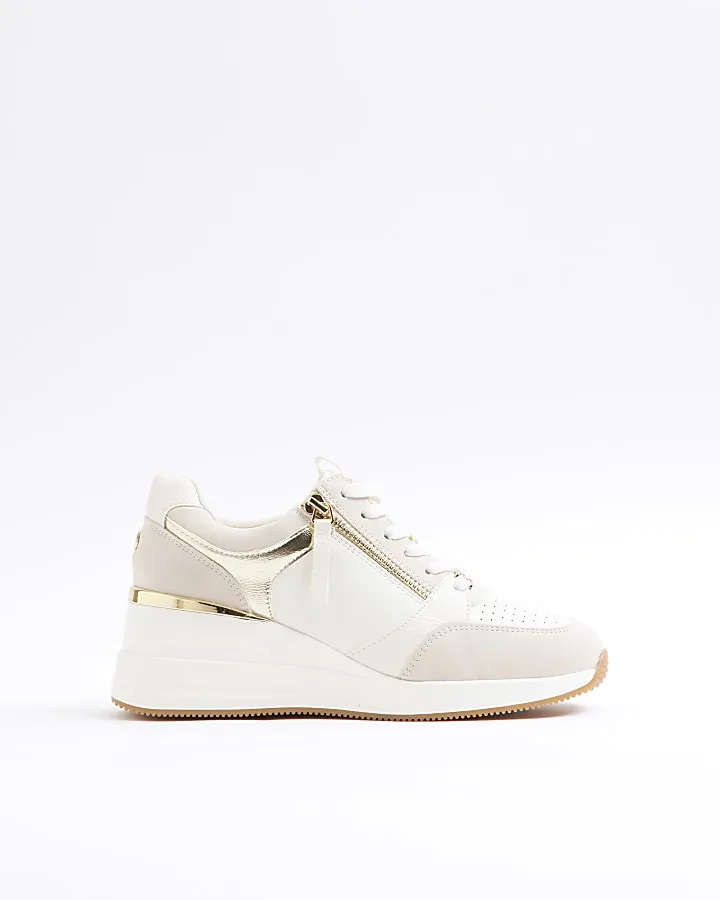 White Lace Up Wedge Trainers
