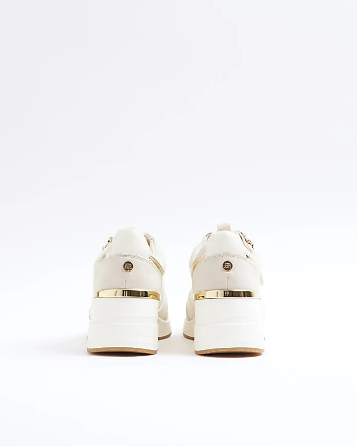 White Lace Up Wedge Trainers
