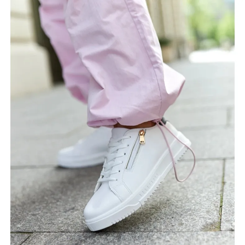 White sneakers with a zipper on the side Shanna