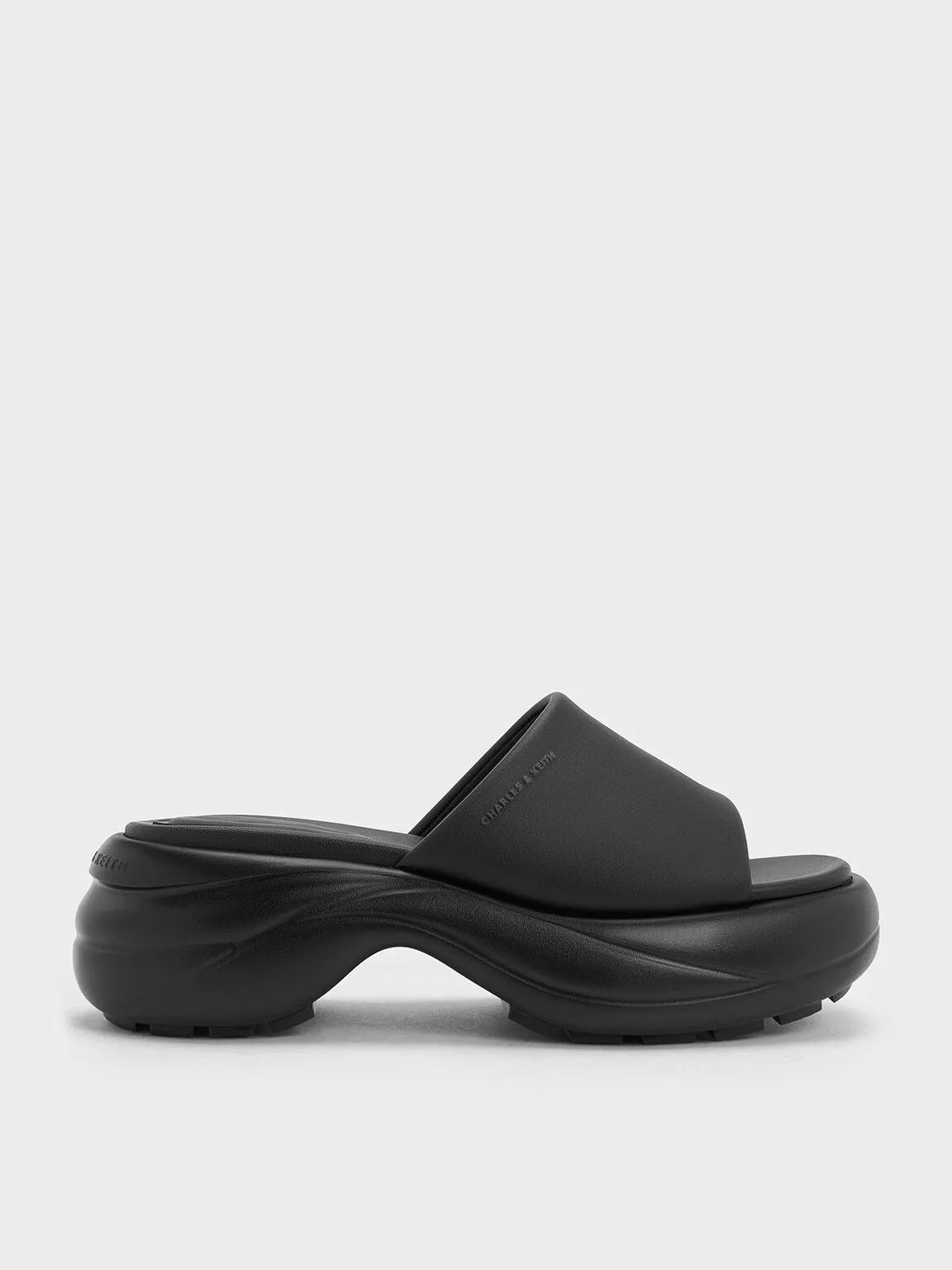 Wide-Strap Curved Platform Sports Sandals - Black