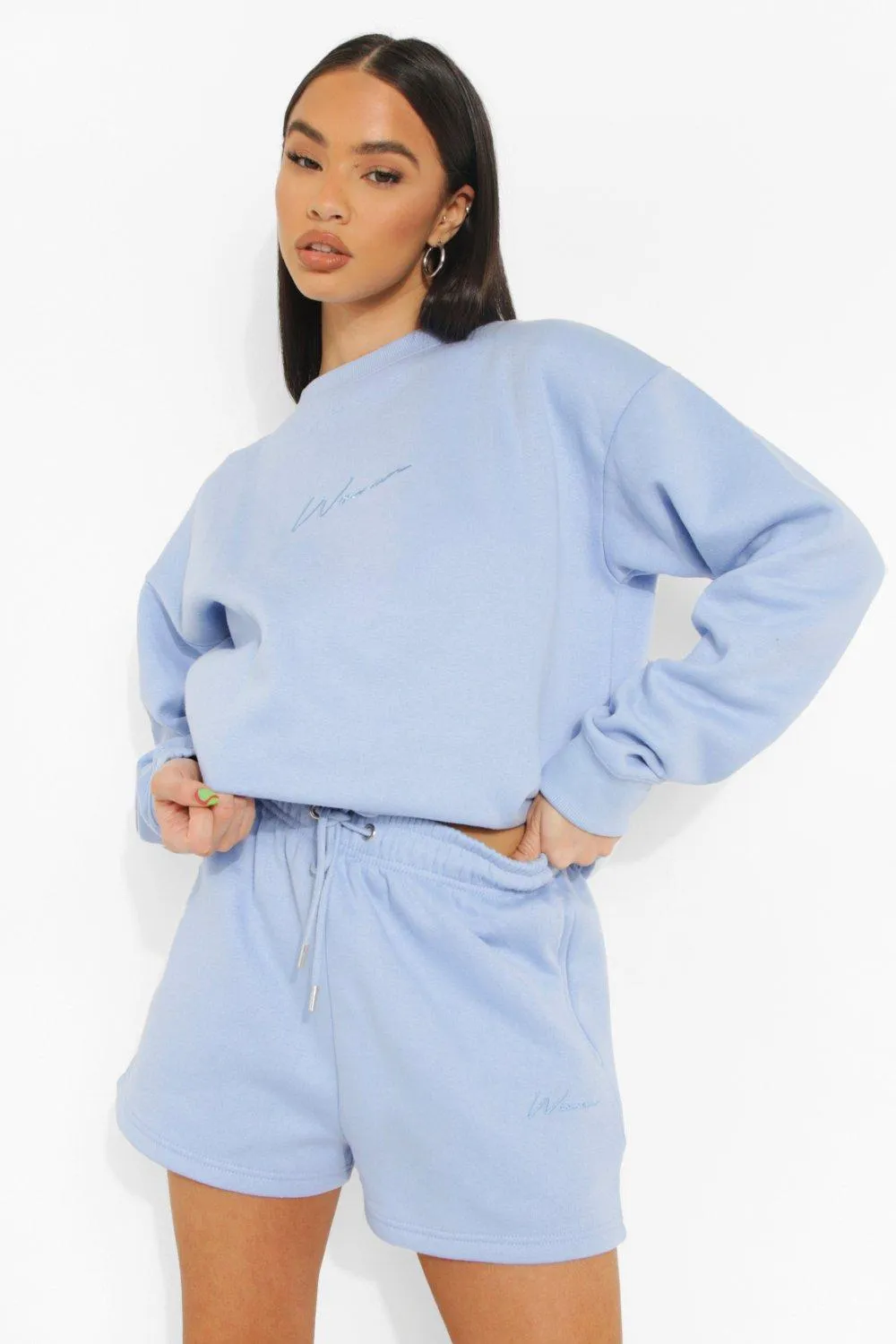 Woman Embroidered Sweater Short Tracksuit