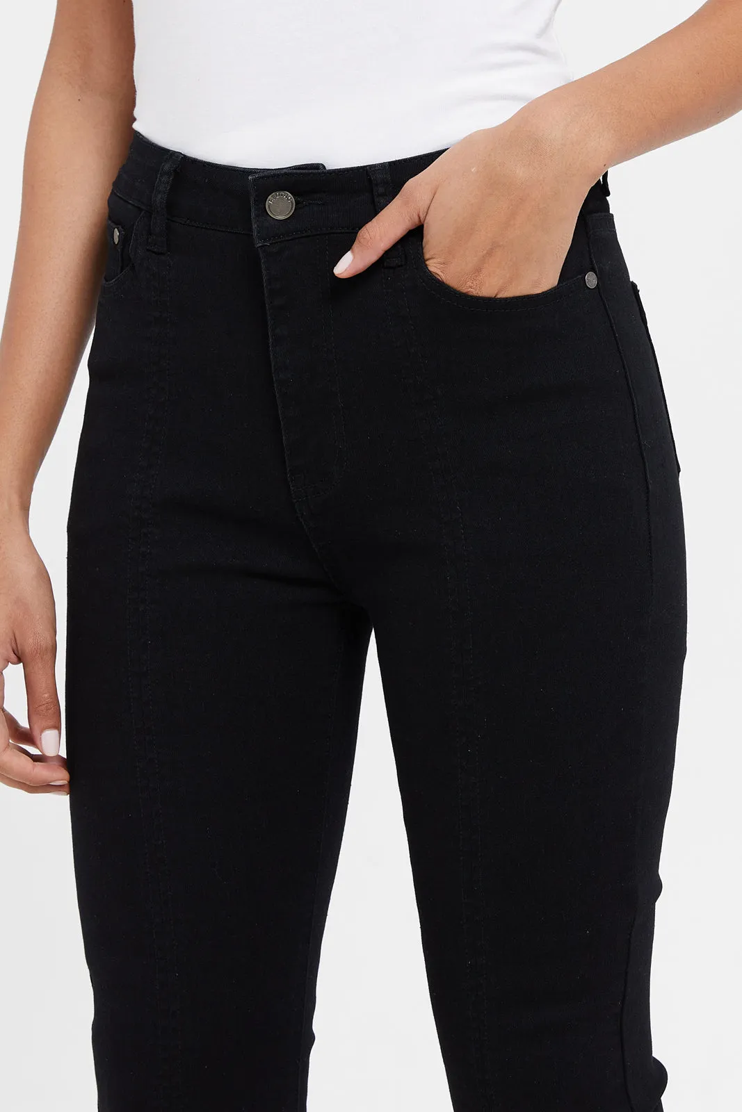 Women Black Flare front slit High Waist Jeans