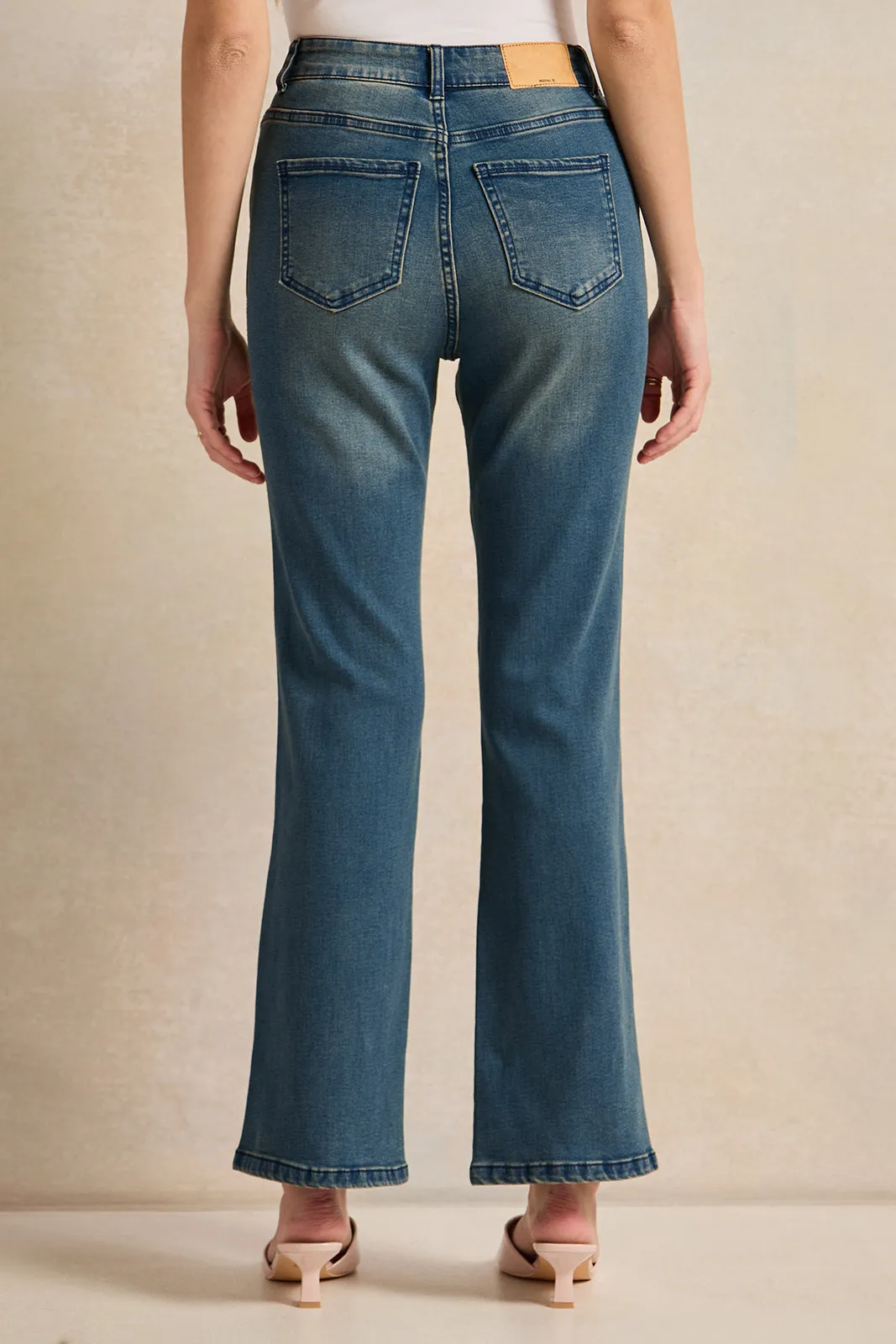 Women Blue Acid Flare Jeans