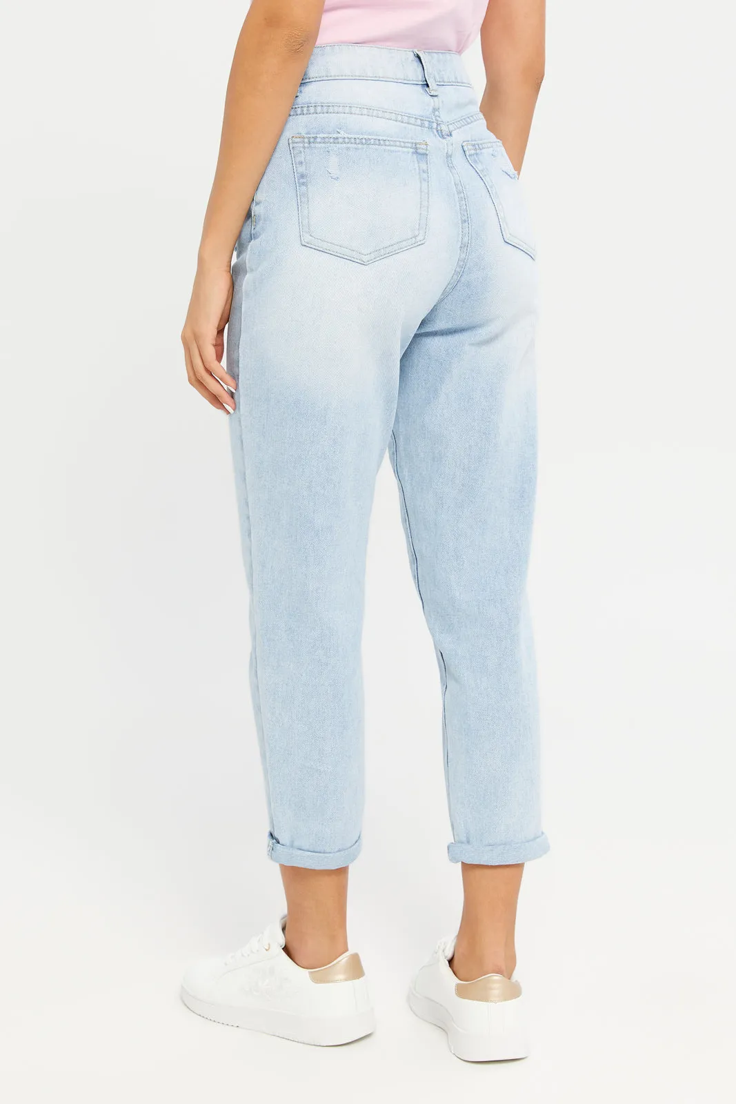 Women Blue High Waist Mom Jeans