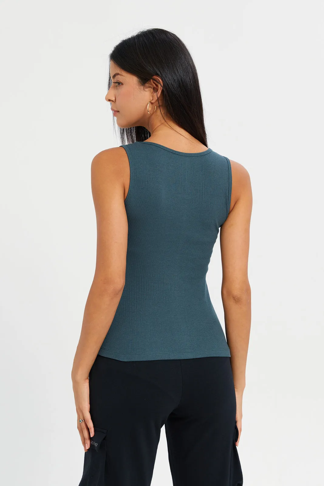 Women Teal Ribbed Vest