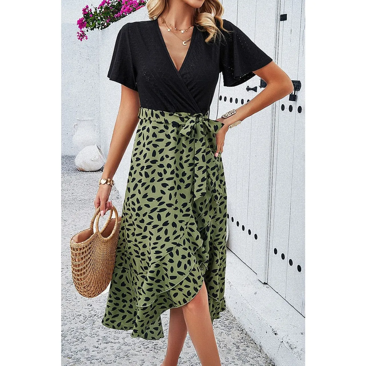 Women's Floral Fusion Wrap Midi Dress