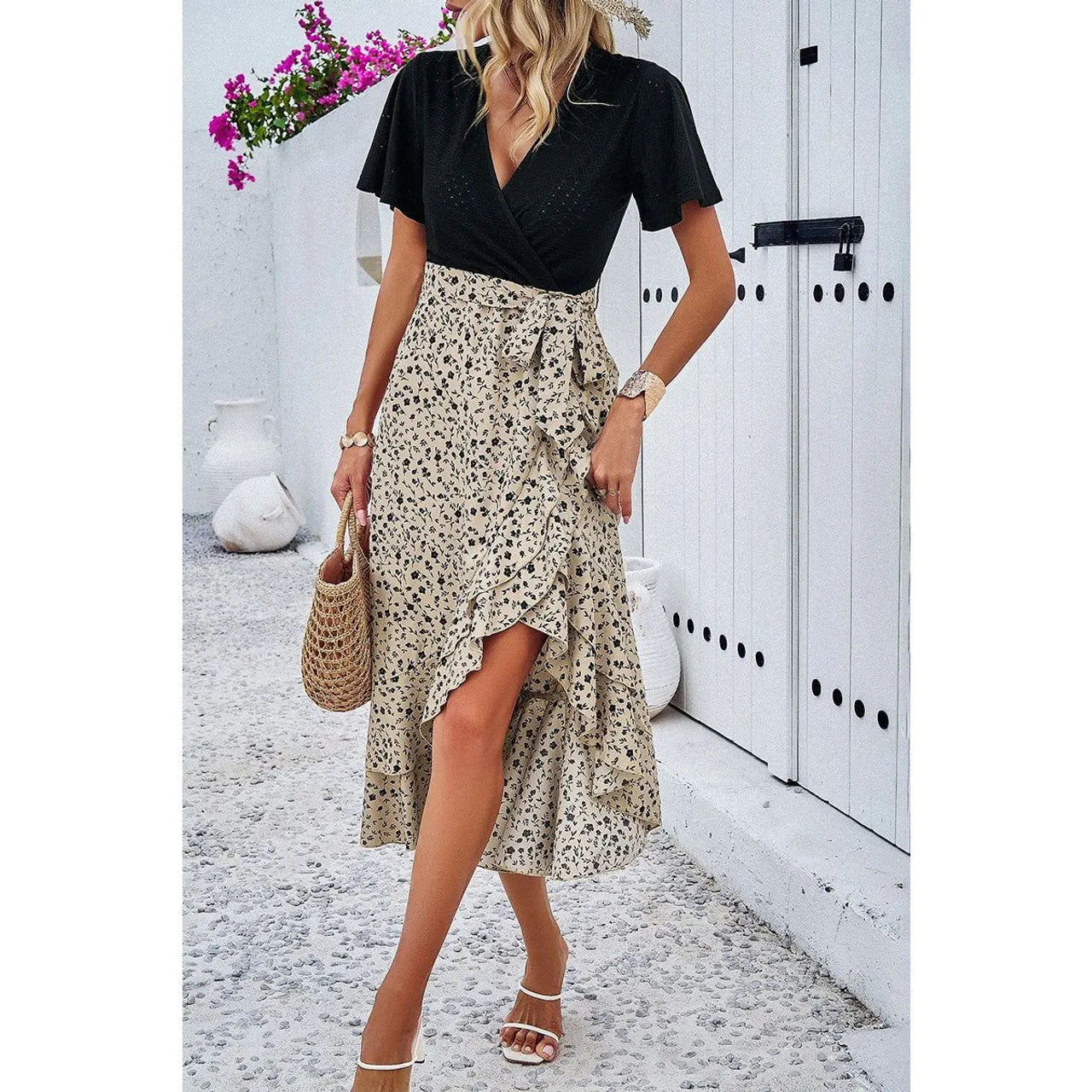 Women's Floral Fusion Wrap Midi Dress