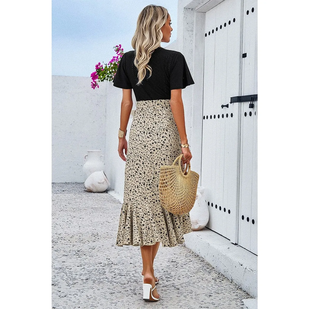 Women's Floral Fusion Wrap Midi Dress