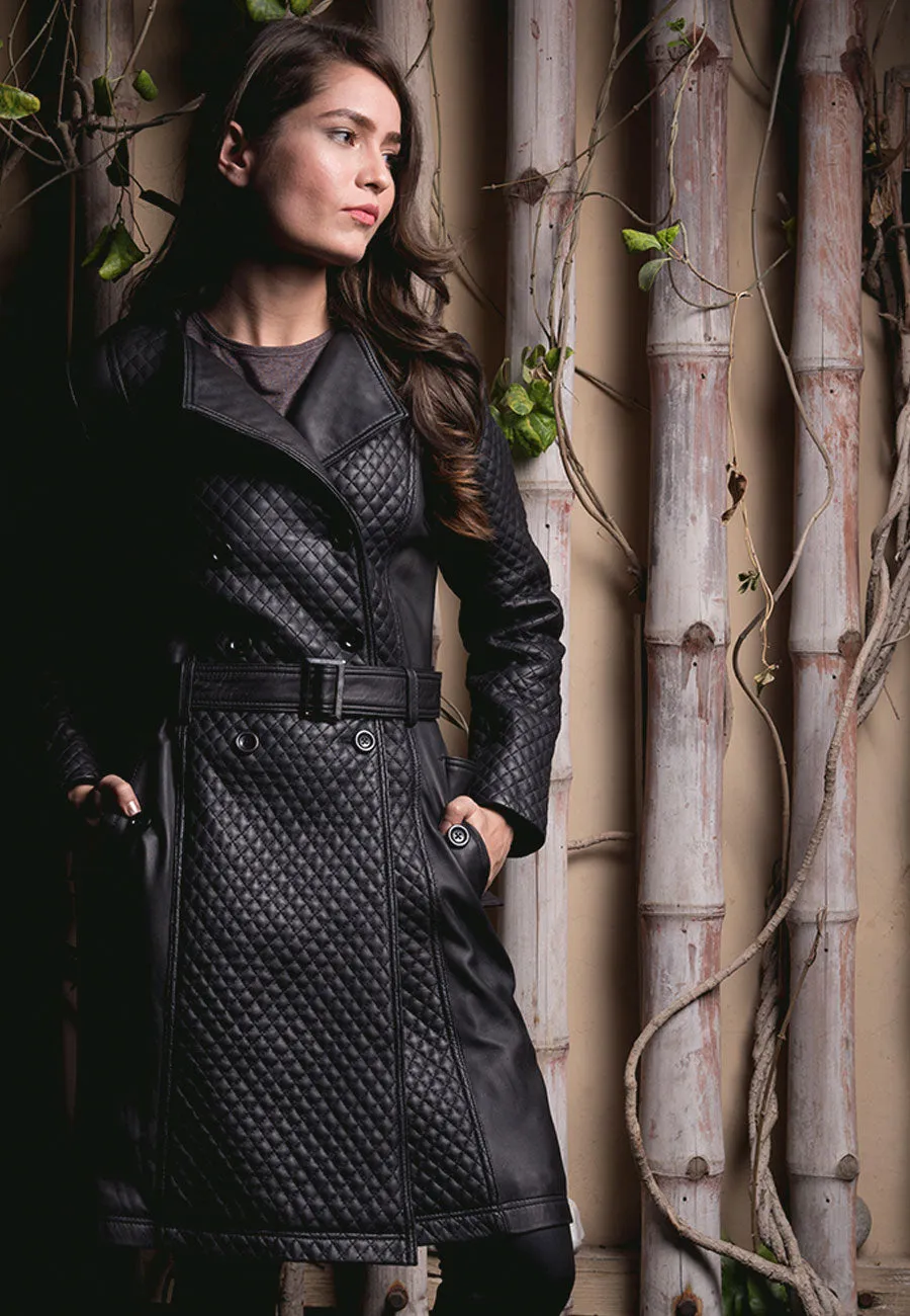 Women's Black Leather Trench Coat