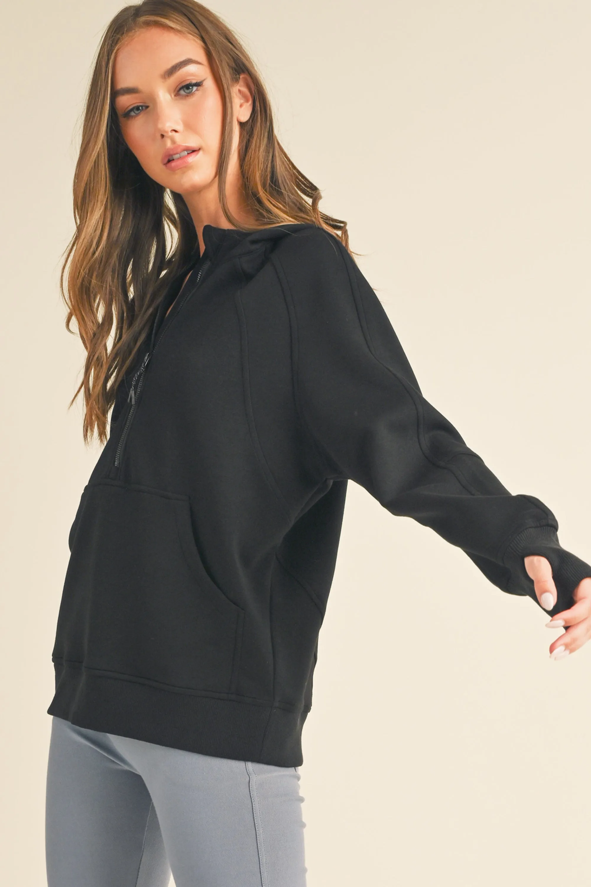 Women's Half-Zip Scuba Hoodie with Thumb Hole