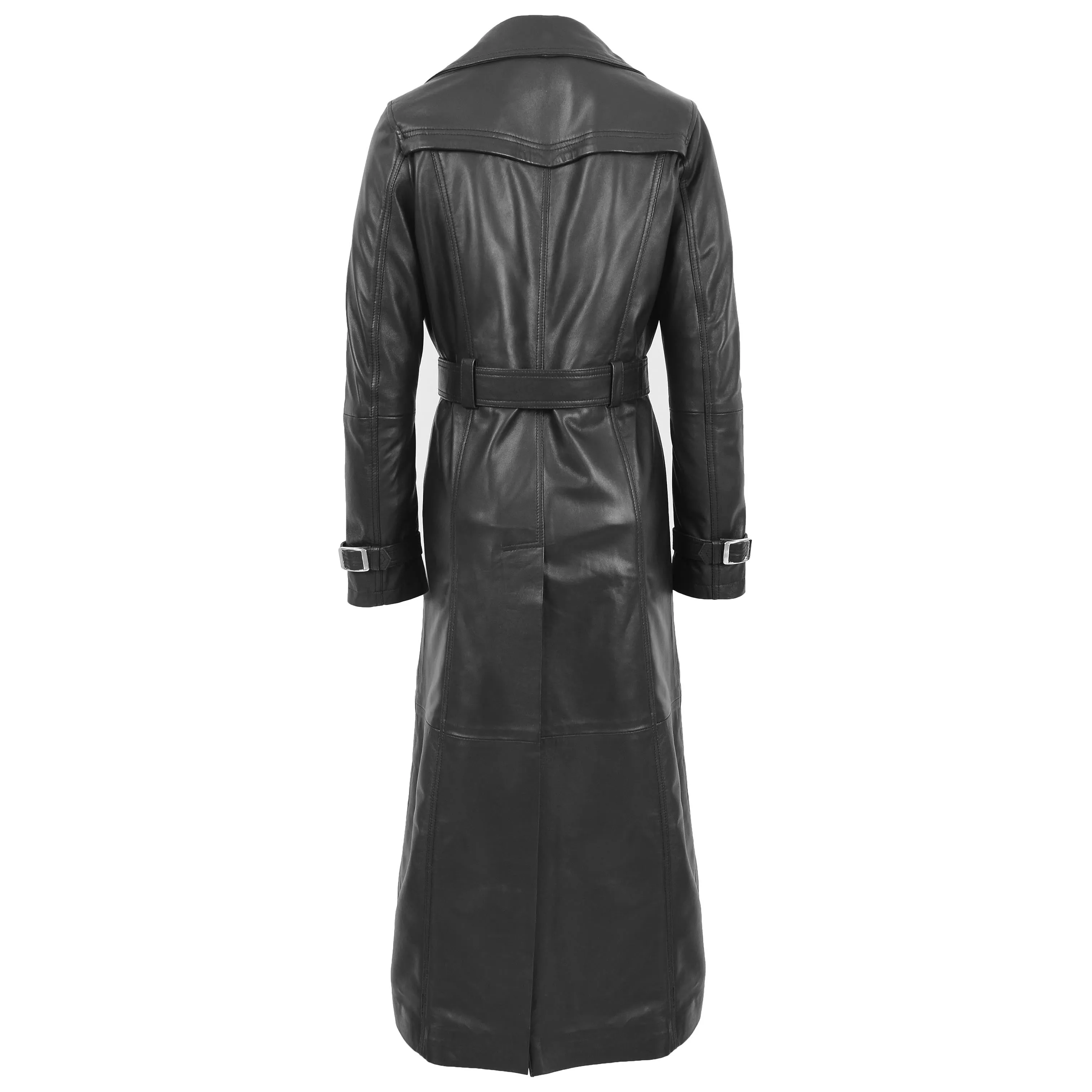 Womens Leather Full Length Trench Coat Sharon Black