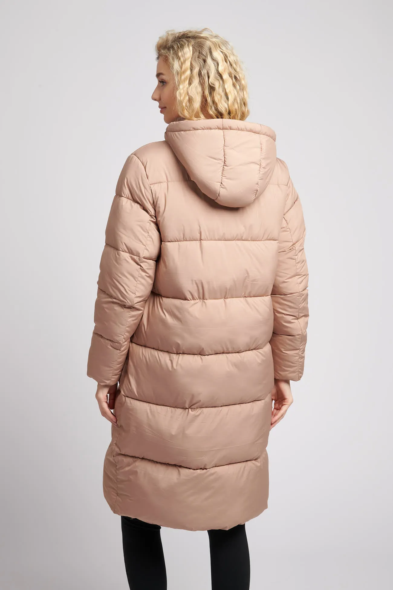 Womens Long Line Puffer Coat in Affogat