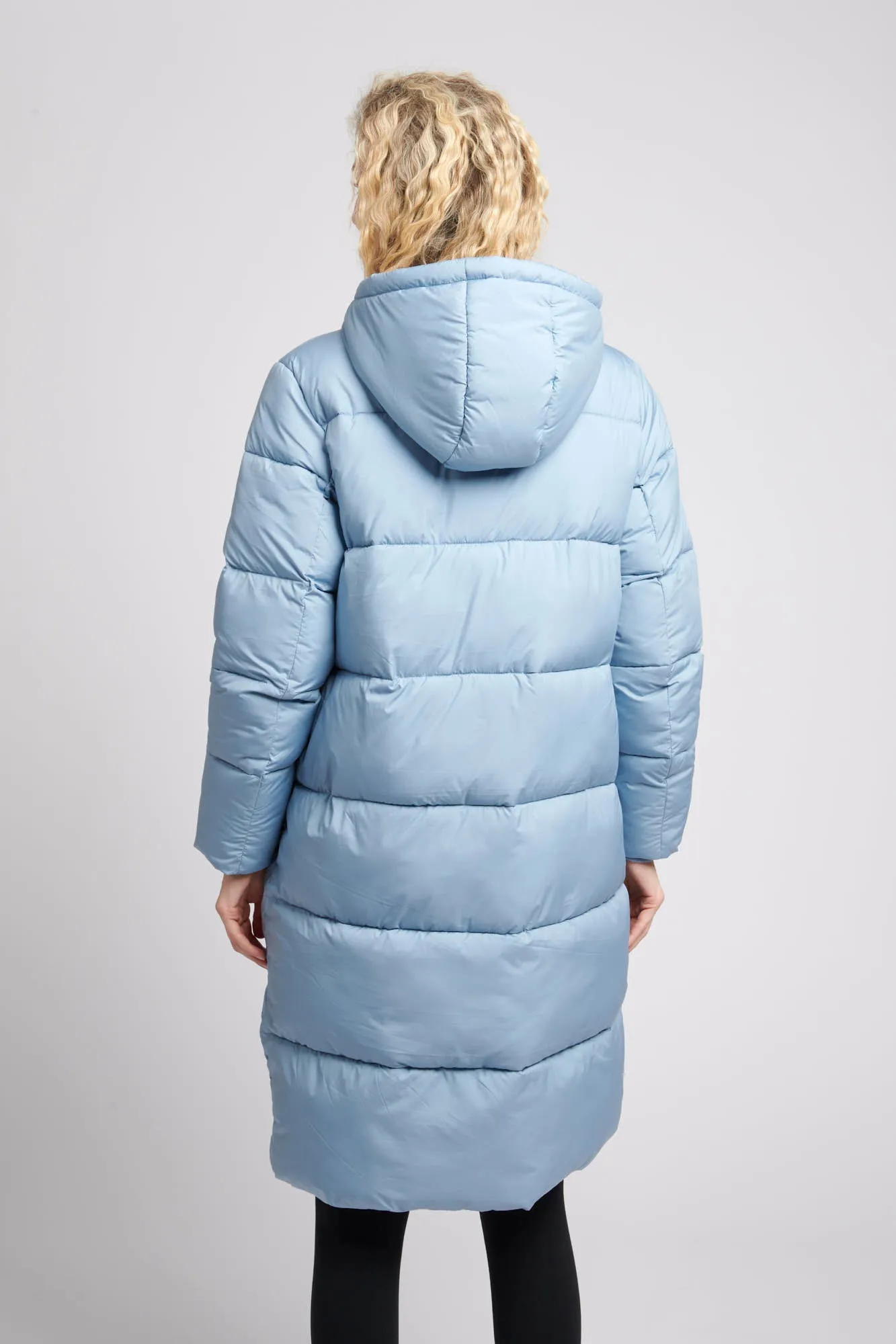 Womens Long Line Puffer Coat in Ashley Blue