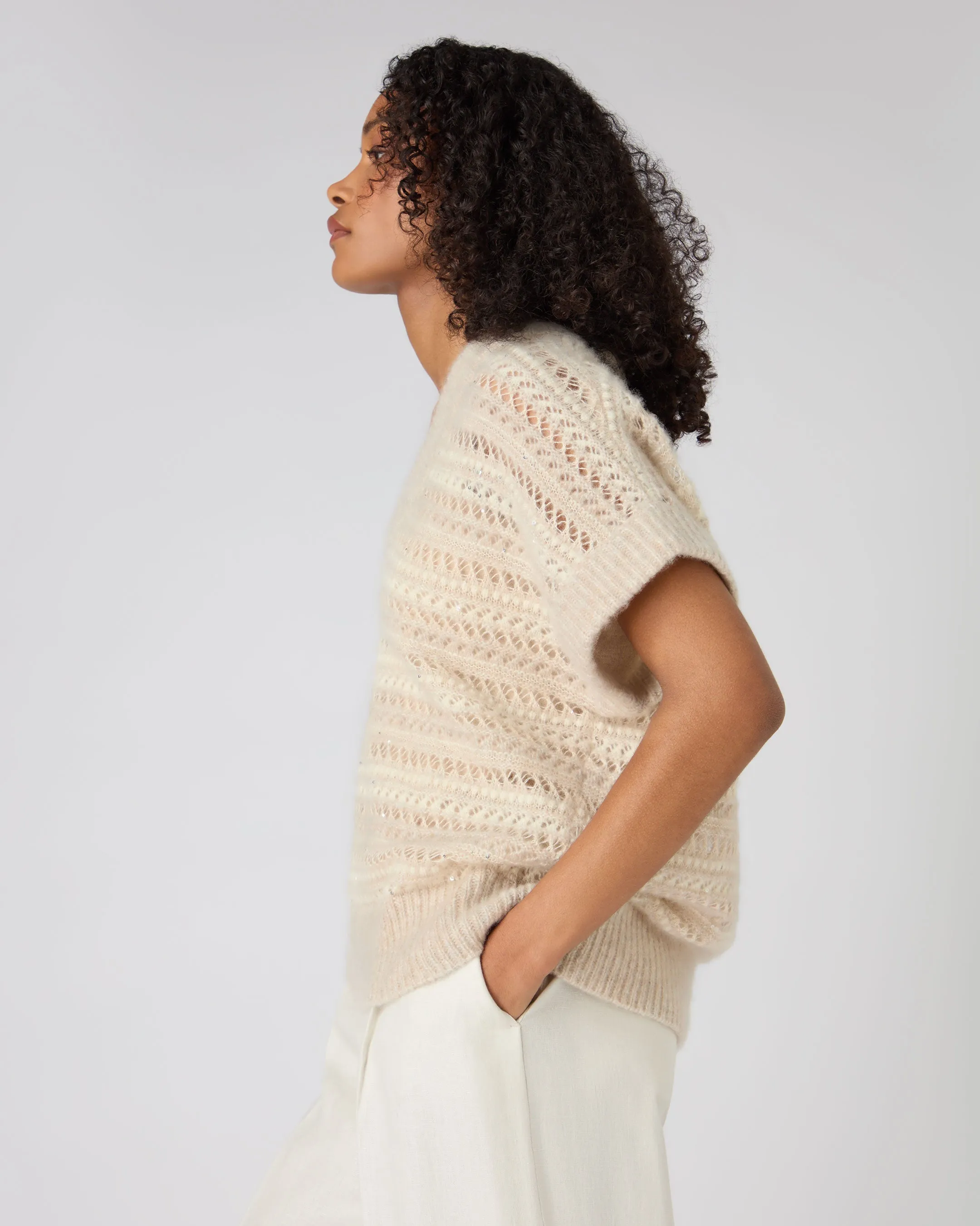 Women's Multi Stitch Vest Beige Brown